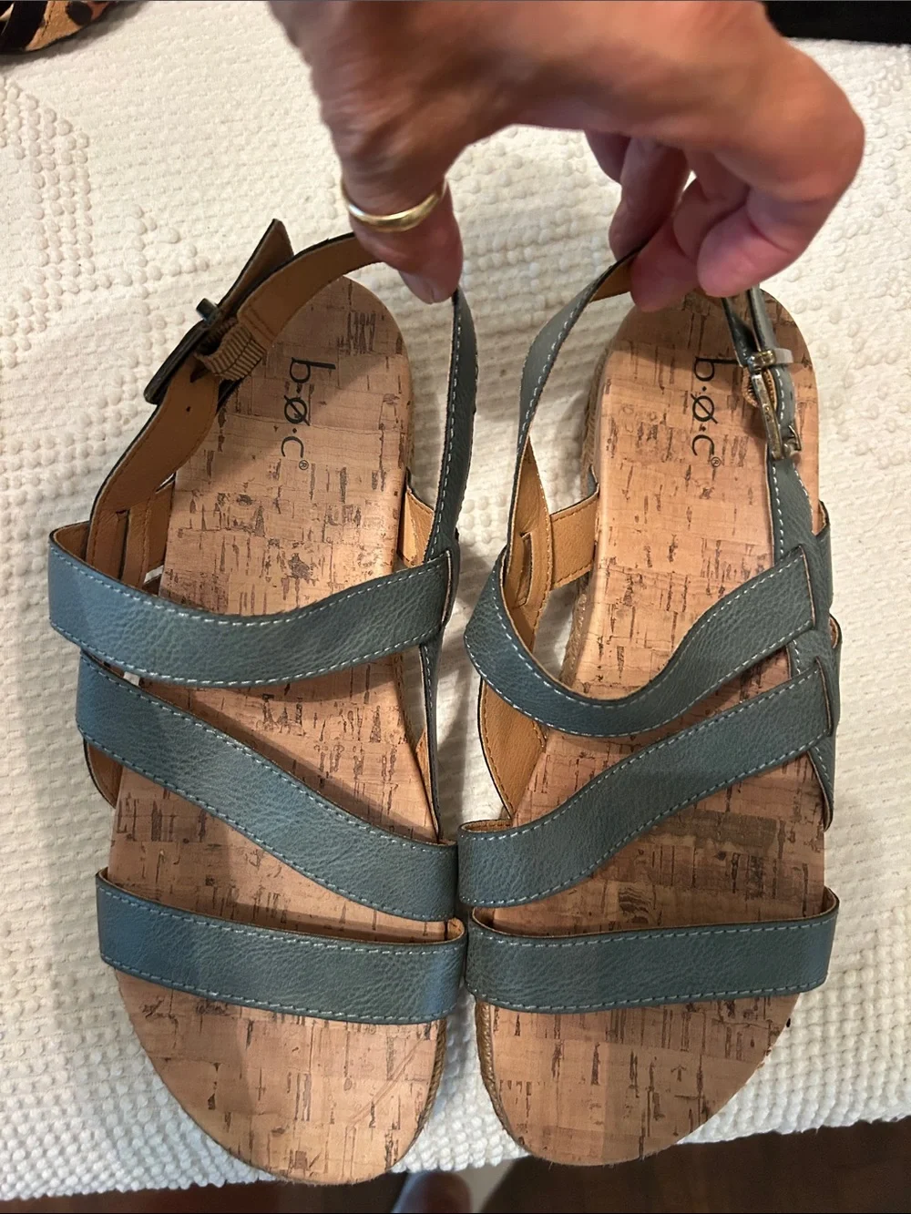 b.o.c. Women's Teal Multi-Strap Cork Sandals
